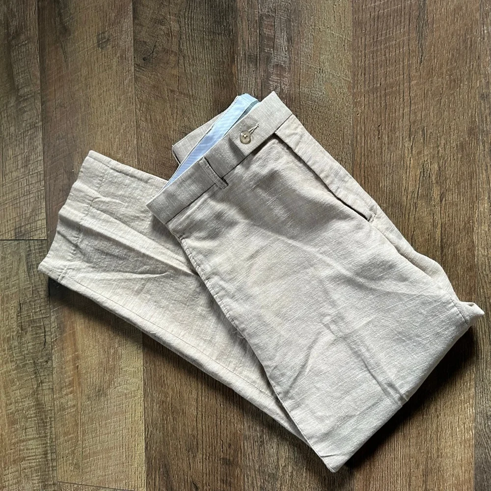Men's PAULO SOLARI Beige Tailored Fit Trousers Waist 34